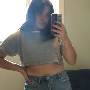 grey / gray and cream crop top